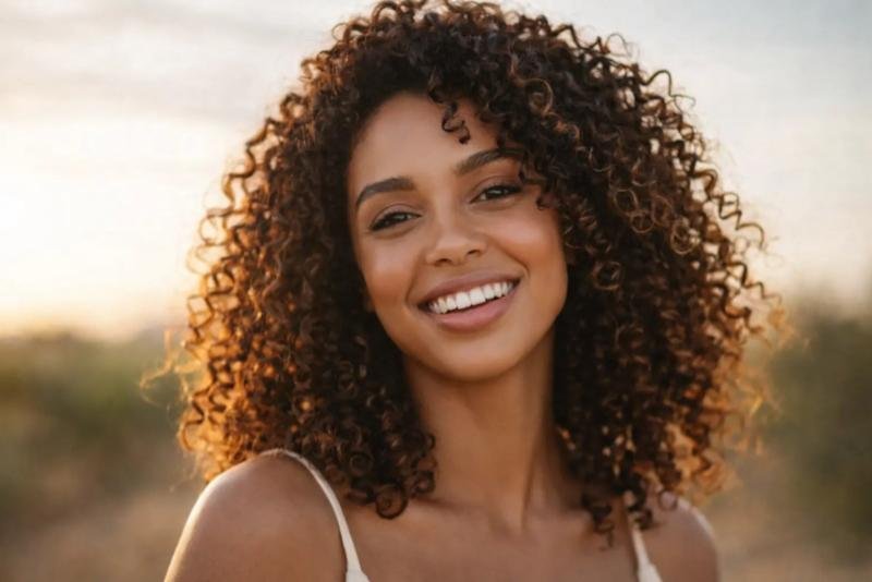Modelo com cabelos cacheados