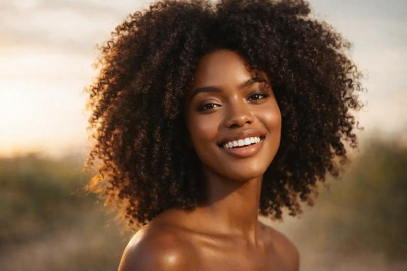 Modelo com os cabelos crespos